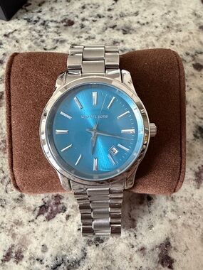 Michael Kors Silver Watch with Blue Sunburst Dial